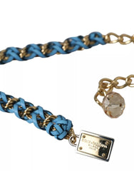 Dolce & Gabbana Blue Braided Gold Brass Chain Waist Belt - Retail Flare