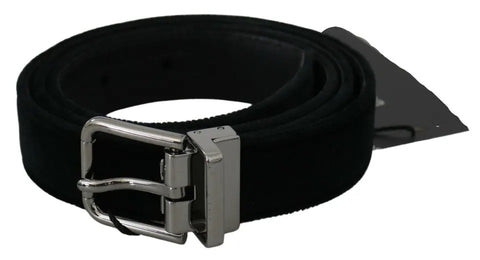 Dolce & Gabbana Black Velvet Leather Silver Buckle Belt - Retail Flare