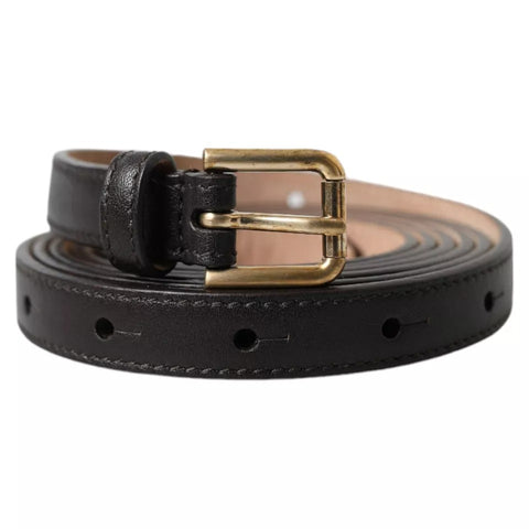 Dolce & Gabbana Dark Brown Leather Gold Metal Buckle Women Belt - Retail Flare