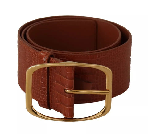 Dolce & Gabbana Brown Wide Waist Design Leather Gold Metal Buckle Belt - Retail Flare
