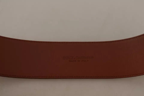 Dolce & Gabbana Brown Wide Waist Design Leather Gold Metal Buckle Belt - Retail Flare
