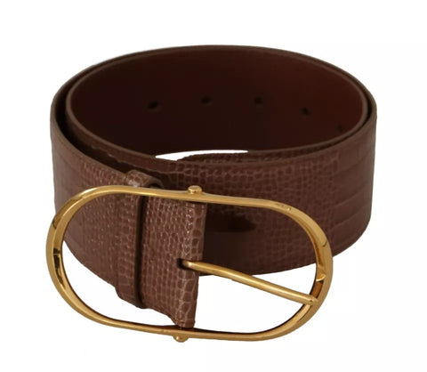 Dolce & Gabbana Brown Wide Waist Leather Gold Oval Metal Buckle Belt - Retail Flare