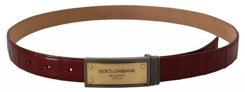 Dolce & Gabbana Brown Leather Gold Engraved Metal Buckle Belt - Retail Flare