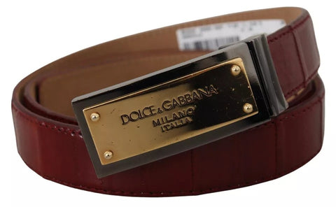 Dolce & Gabbana Brown Leather Gold Engraved Metal Buckle Belt - Retail Flare