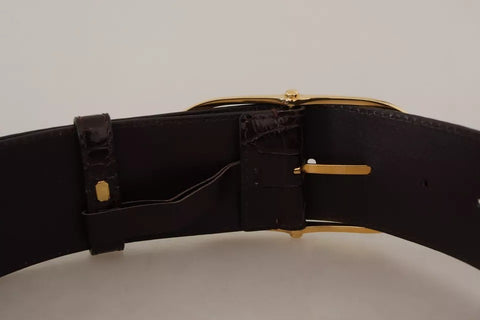 Dolce & Gabbana Brown Crocodile Pattern Leather Gold Oval Buckle Belt - Retail Flare
