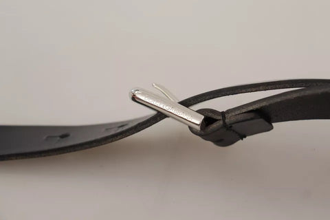 Dolce & Gabbana Black Leather Silver Tone Metal Buckle Classic Belt - Retail Flare
