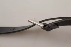 Dolce & Gabbana Black Leather Silver Tone Metal Buckle Classic Belt - Retail Flare