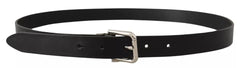 Dolce & Gabbana Black Leather Silver Tone Metal Buckle Classic Belt - Retail Flare