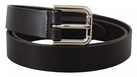 Dolce & Gabbana Black Leather Silver Tone Metal Buckle Classic Belt - Retail Flare
