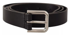 Dolce & Gabbana Black Leather Silver Tone Metal Buckle Classic Belt - Retail Flare