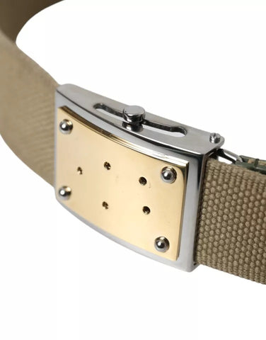 Dolce & Gabbana Brown Canvas Square Metal Buckle Men Belt - Retail Flare