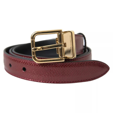 Dolce & Gabbana Maroon Leather Gold Metal Buckle Men Belt - Retail Flare