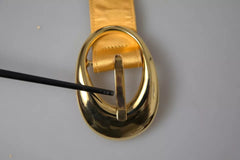 Dolce & Gabbana Gold Satin Leather Oval Metal Buckle Belt - Retail Flare