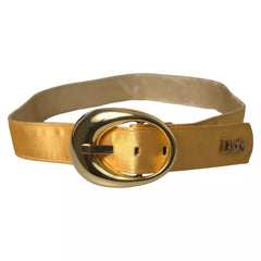 Dolce & Gabbana Gold Satin Leather Oval Metal Buckle Belt - Retail Flare