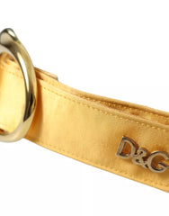 Dolce & Gabbana Gold Satin Leather Oval Metal Buckle Belt - Retail Flare