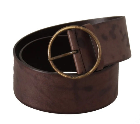Dolce & Gabbana Dark Brown Wide Calf Leather Logo Round Buckle Belt - Retail Flare