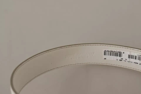 Dolce & Gabbana White Leather Gold Logo Engraved Metal Buckle Belt - Retail Flare