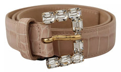 Dolce & Gabbana Beige Leather Crystal Buckle Women Belt - Retail Flare