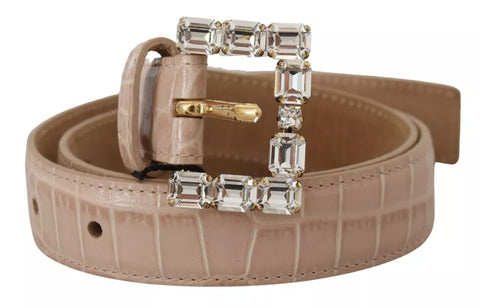 Dolce & Gabbana Beige Leather Crystal Buckle Women Belt - Retail Flare