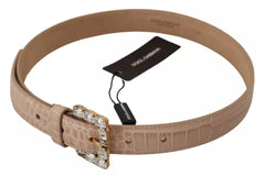 Dolce & Gabbana Beige Leather Crystal Buckle Women Belt - Retail Flare