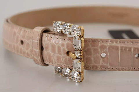 Dolce & Gabbana Beige Leather Crystal Buckle Women Belt - Retail Flare