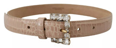 Dolce & Gabbana Beige Leather Crystal Buckle Women Belt - Retail Flare