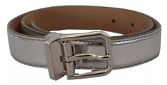 Dolce & Gabbana Silver Leather Metal Buckle Belt - Retail Flare