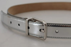 Dolce & Gabbana Silver Leather Metal Buckle Belt - Retail Flare