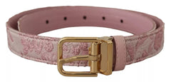 Dolce & Gabbana Pink Jaquard Embroidered Gold Tone Metal Buckle Belt - Retail Flare