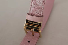 Dolce & Gabbana Pink Jaquard Embroidered Gold Tone Metal Buckle Belt - Retail Flare