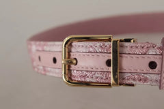 Dolce & Gabbana Pink Jaquard Embroidered Gold Tone Metal Buckle Belt - Retail Flare