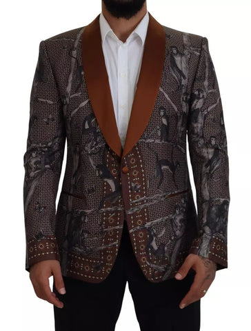 Dolce & Gabbana Bronze Monkey Print Silk Slim Jacket Blazer - Retail Flare