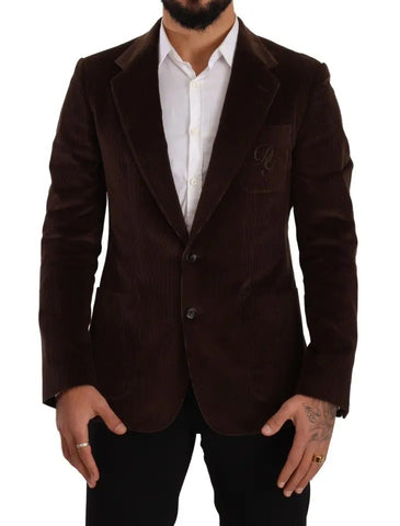 Dolce & Gabbana Brown Corduroy Slim Fit Coat DG Logo Blazer - Retail Flare