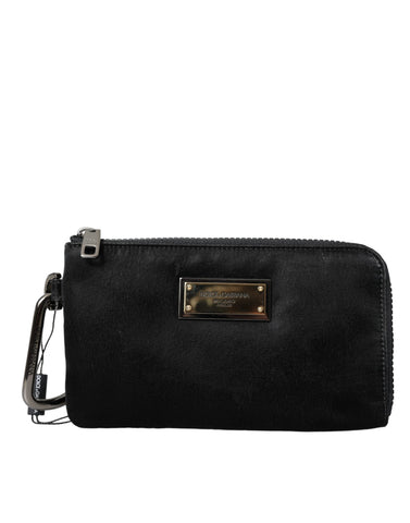 Dolce & Gabbana Black Nylon Logo Plaque Keyring Pouch Clutch Bag - Retail Flare