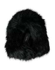 Dolce & Gabbana Black Faux Fur Whole Head Wrap Hat - Retail Flare