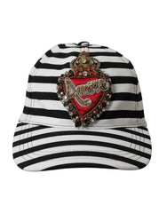 Dolce & Gabbana Black White Stripe Amore Heart Applique Baseball Hat - Retail Flare