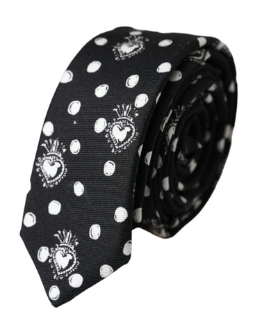 Dolce & Gabbana Black Heart Polka Dot Adjustable Tie - Retail Flare