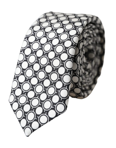 Dolce & Gabbana White Circles 100% Silk Adjustable Tie - Retail Flare