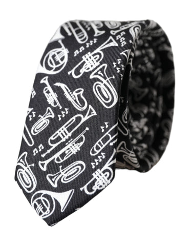 Dolce & Gabbana Black Trumpet Print Silk Adjustable Tie - Retail Flare