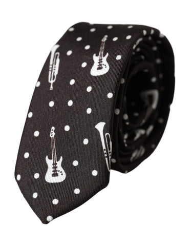 Dolce & Gabbana Black Guitar Print Silk Adjustable Tie - Retail Flare