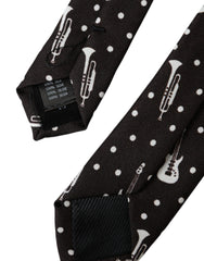 Dolce & Gabbana Black Guitar Print Silk Adjustable Tie - Retail Flare