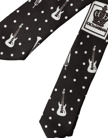 Dolce & Gabbana Black Guitar Print Silk Adjustable Tie - Retail Flare