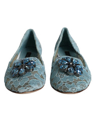 Dolce & Gabbana Blue Lace Crystal Ballet Flats Loafers Shoes - Retail Flare