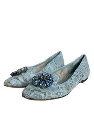 Dolce & Gabbana Blue Lace Crystal Ballet Flats Loafers Shoes - Retail Flare