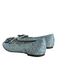 Dolce & Gabbana Blue Lace Crystal Ballet Flats Loafers Shoes - Retail Flare
