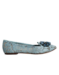 Dolce & Gabbana Blue Lace Crystal Ballet Flats Loafers Shoes - Retail Flare