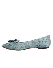 Dolce & Gabbana Blue Lace Crystal Ballet Flats Loafers Shoes - Retail Flare