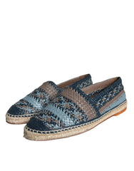 Dolce & Gabbana Blue Gray Woven Leather Buffalo Espadrille Shoes - Retail Flare