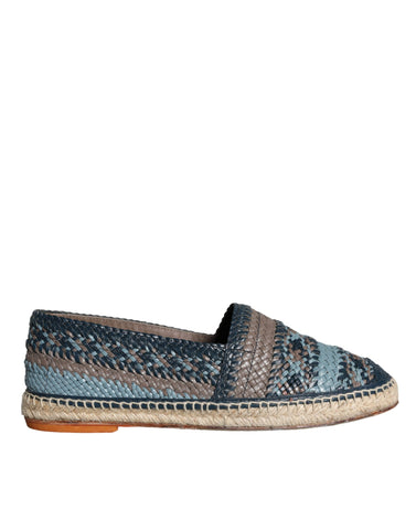 Dolce & Gabbana Blue Gray Woven Leather Buffalo Espadrille Shoes - Retail Flare