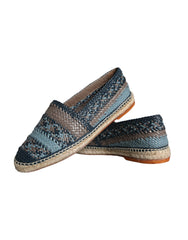Dolce & Gabbana Blue Gray Woven Leather Buffalo Espadrille Shoes - Retail Flare